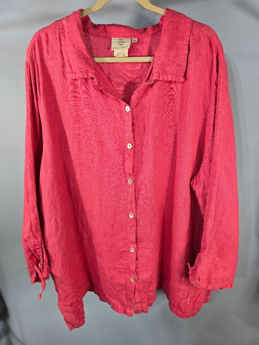 Hot Cotton Marc Ware Top Blouse Shirt Woman's Pink 100% Linen Size 2X (QQ-13)
